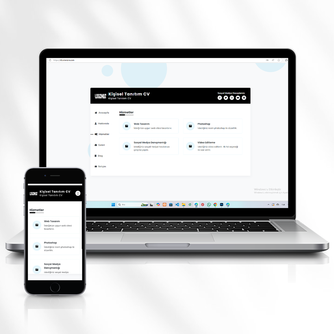 Kişisel Hizmet ve Portföy Sitesi  Freelancer Tanıtım Web Sitesi  46.sitenizin.com