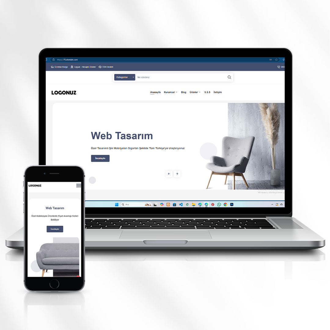 Mobilya ve Ev Dekorasyonu E-Ticaret Sitesi (Ödemesiz Sistem)   75.sitenizin.com