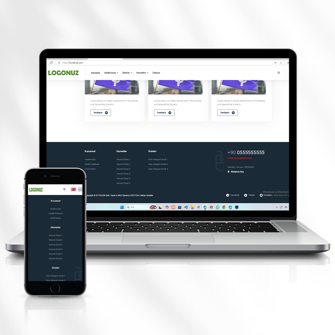 Kurumsal Tanıtım ve Ürün Sunum Web Sitesi  Hizmet ve Ürün Odaklı Firma Sitesi  33.sitenizin.com